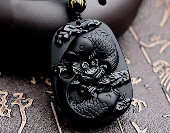 Хорошее ювелирное изделие натуральный обсидиан Серебряный цветок лотоса