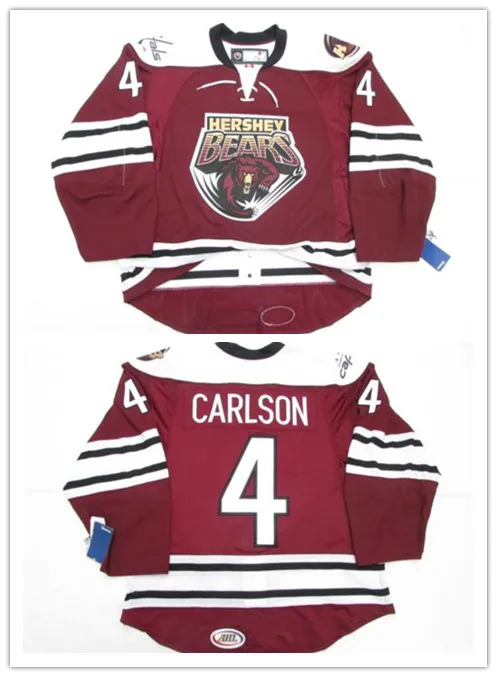 

#4 JOHN CARLSON HERSHEY BEARS MEN'S Retro throwback Hockey Jersey Embroidery Stitched Customize any number and name