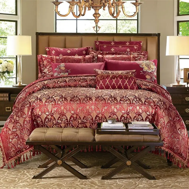 

4/6/9 pieces King queen size Luxury Bedding set yarn home decorative bed duvet cover set tassels wedding bed sheet set gifts