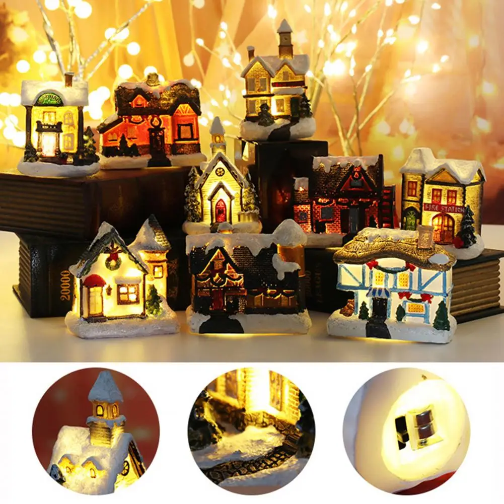 christmas scene village houses town decoration with warm white led light 2021 xmas christmas ornament kids gift for home decor free global shipping