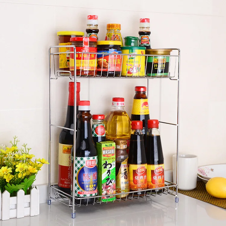 

Кухонная стойка для хранения, металлическая полка для хранения, нескользящая Полка для специй, двухслойная кухонная посуда, органайзер, эко...