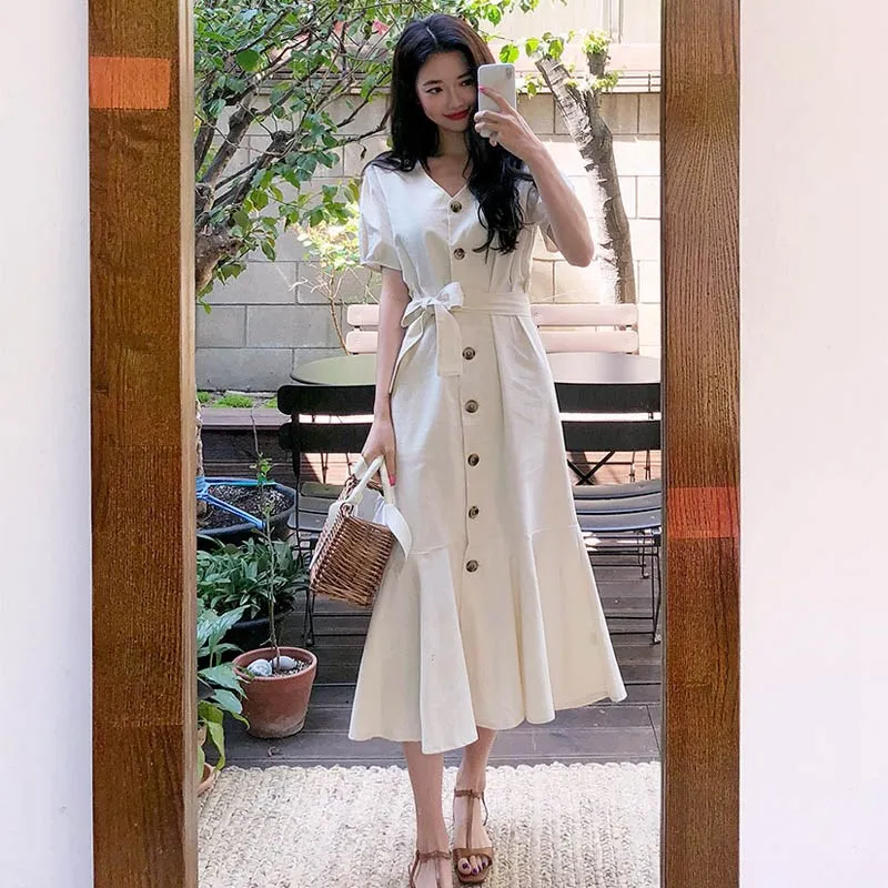 Женское платье средней длины Повседневное со шнуровкой и коротким рукавом