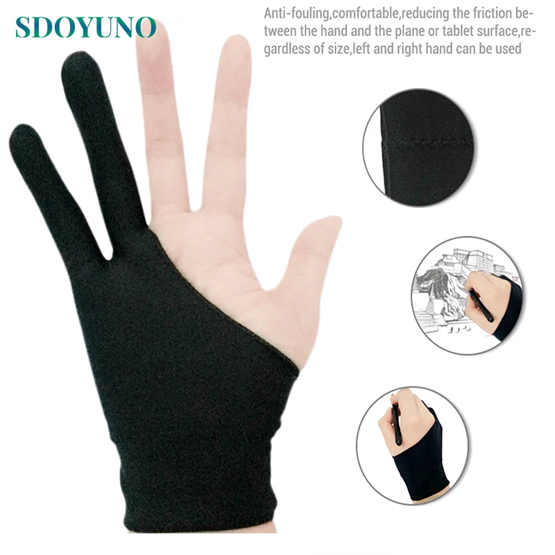 

GATYZTORYGloves Drawing & Pen Graphic Tablet Pad Household Gloves Two Finger Anti-fouling Glove For Artist Right Left Hand Black