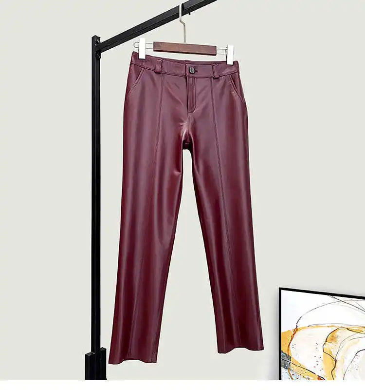 

2021 Autumn Spring Women's Genuone leather pencil pants High quality sheepskin Real leather fashion Ninth pants A584