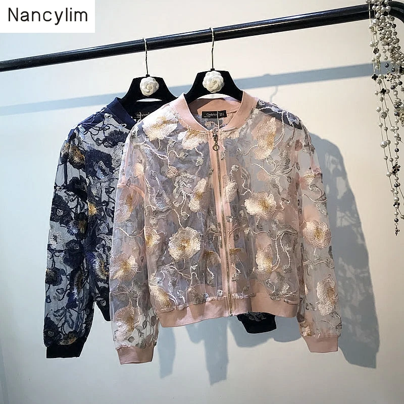 Цветочная вышивка куртка из органзы Солнцезащитная рубашка тонкое пальто
