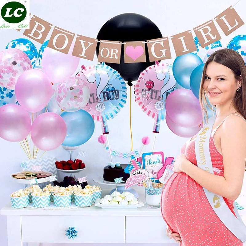 

1 SET Gender Reveal Boy or Girl Gender Reveal Party Supplies Blue Pink Balloons Paper Party Decoration Candy Bar