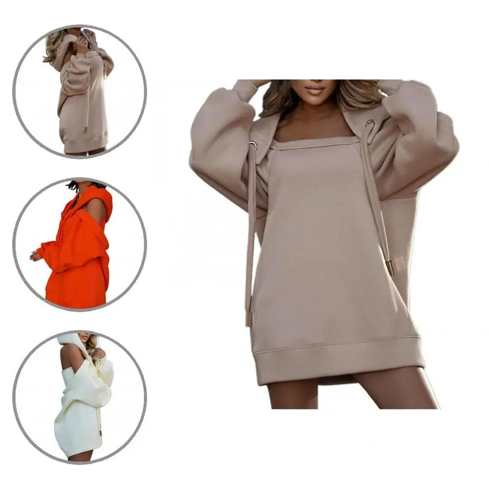 

Stretchy Warm Off Shoulder Removable Hooded Pullover Sweatshirt for Outdoor
