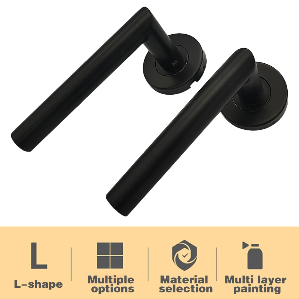 

2pcs Home Right Angle Bedroom Contemporary Hollow Tube Lever Split Round Stainless Steel Door Handle Slim Bathroom Privacy Black