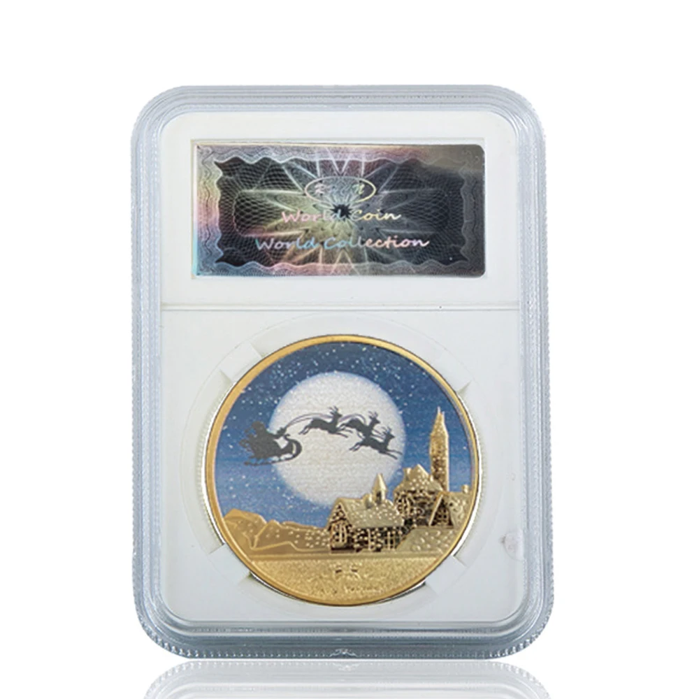 

Merry Christmas Snowman Deer Gold Commemorative 1.57"*0.12" Coin Collectibles W/ Acrylic Case