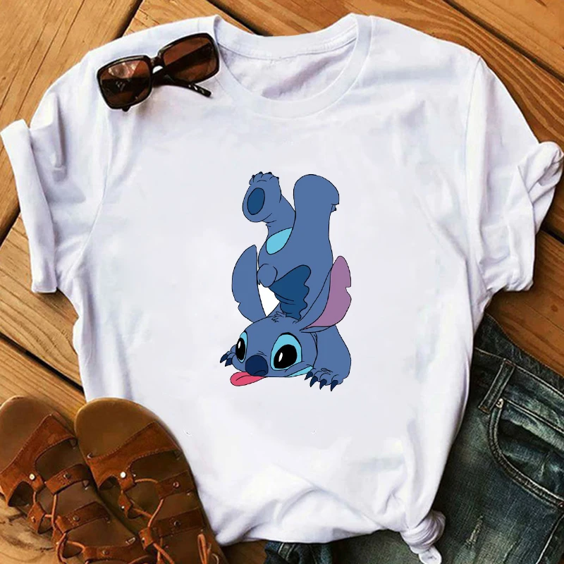 Женская модная футболка Lilo Stitch Harajuku Kawaii, футболки с милым мультяшным принтом, Женская Повседневная футболка, милые повседневные топы