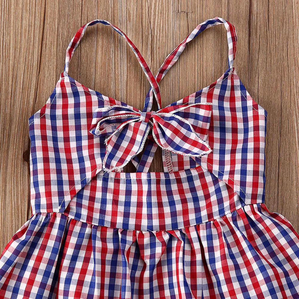 2-7Y Toddler Baby Girls Plaid Outfits Clothes Sets Print Sleeveless Tops Vest+Jeans Denim Pants 2PCS Set | Мать и ребенок