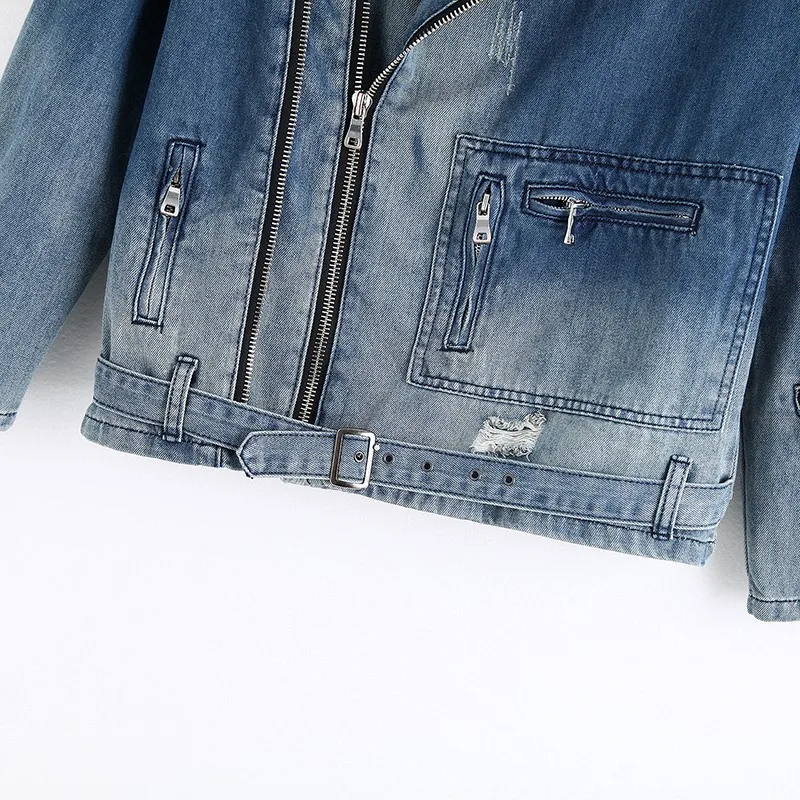 Мужская джинсовая куртка Harajuku на молнии с регулируемым поясом в стиле панк