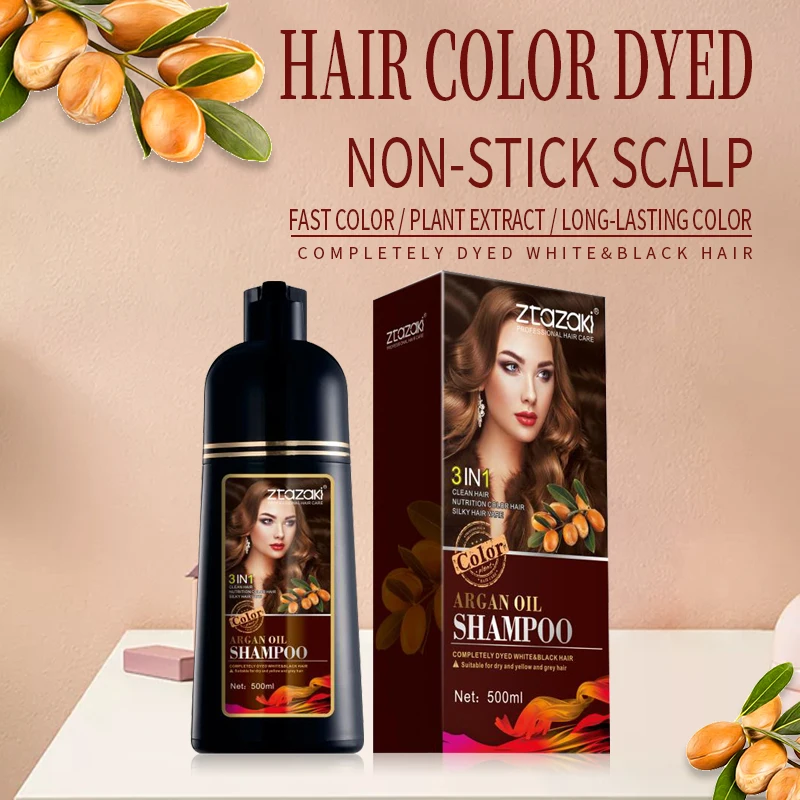 500ml Mokeru 100% Gray Coverage Long Lasting Fast Dyeing Pure Natural Argan Oil Essence Brown Hair Color Dye Shampoo For Women - купить по