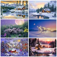 5d diy diamond painting snow scene full diamond embroidery buildings and animal in snow cross stitch kit mosaic home decoration