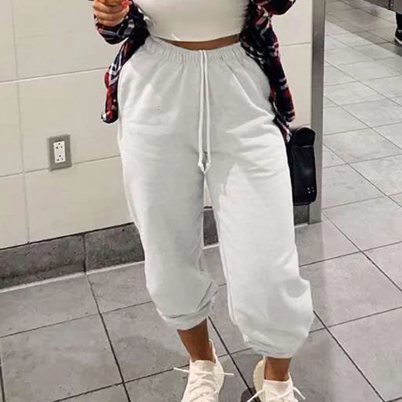 

Women Stylish Loose High Waist Slim Pants Lace-Up Straight Trousers Autumn Winter A66