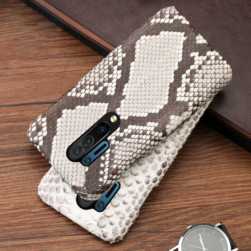 

Genuine Leather Phone Case For Oneplus 8 Pro 7 Pro 7T Pro 6 6T 5 5T 3 3T Cases Natural Python Skin Back Cover Snake Skin Funda