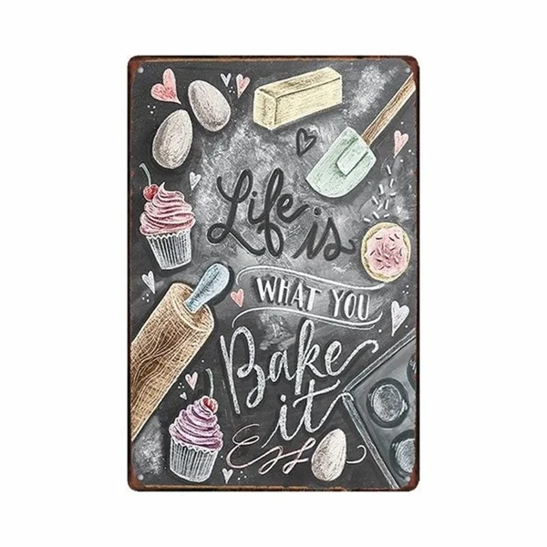 

Fashion Metal Tin Sign Life Is What You Bake It Decor Bar Pub Home Vintage Retro Poster Beach Decorations for Home Wall Decor