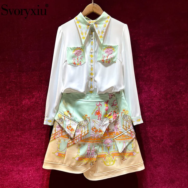 

Svoryxiu Runway Designer Autumn Fashion Skirt Suit Women's Long Sleeve Single-Breasted Blouse + Mini A-Line Skirt Two Piece Set