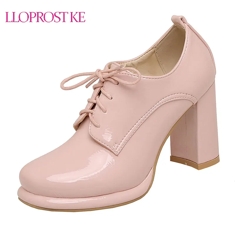 

Женские туфли-лодочки на толстом каблуке Lloprost ke, повседневные туфли на шнуровке, с круглым носком, для весны, 2021