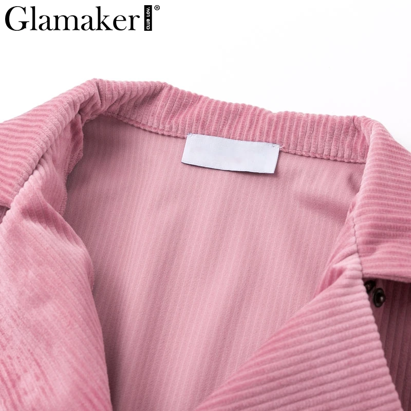 Glamaker Вельветовая розовая Осенняя короткая куртка пальто женская зимняя верхняя одежда с поясом Женская Клубная Базовая куртка модная уличная одежда пальто