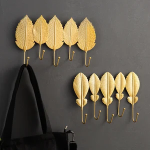 nordic golden iron leaf hooks for hanging decorative wall sticker hook towel holder clothes hanger home bathroom accessories free global shipping