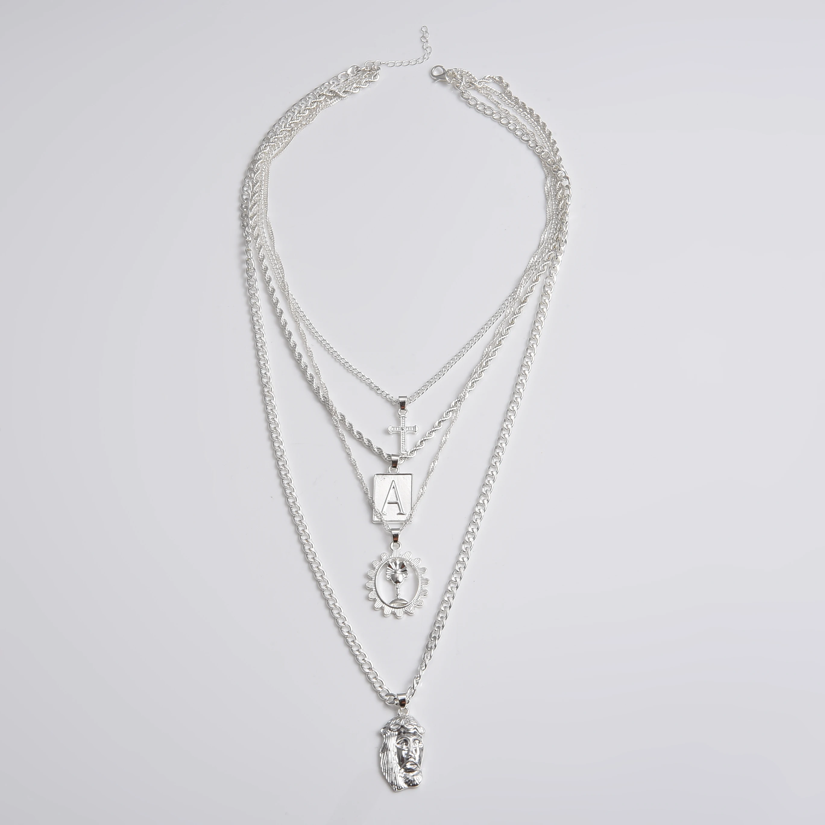 Exaggerated Letter A Pendant Layered Necklace Geometric Alloy Beauty Portrait Cross Wine Glass Multilayer Banquet Gift | Украшения и