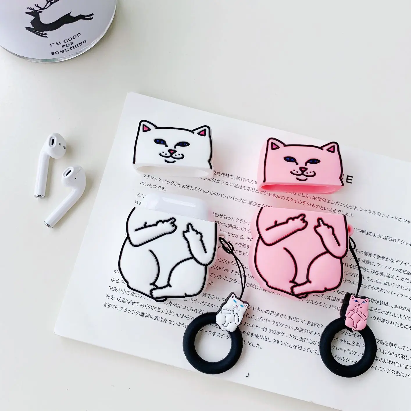 Для Apple Airpods защитный чехол милый мультфильм кошка зарядка Bluetooth наушники чехол Мягкие силиконовые чехлы с кольцом крюк