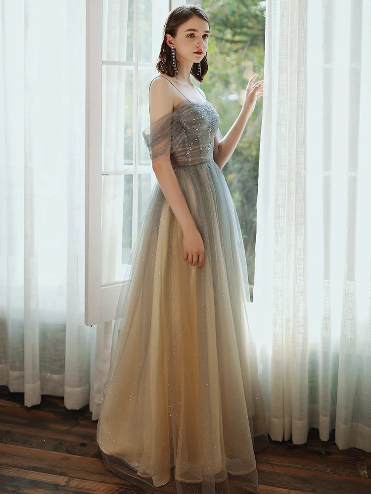 SSYFashion, новинка, мечта, градиентное, серое, синее вечернее платье, для банкета, с вырезом лодочкой, с блестками, блестящие, длинные, вечерние платья на выпускной, Vestidos De Noche