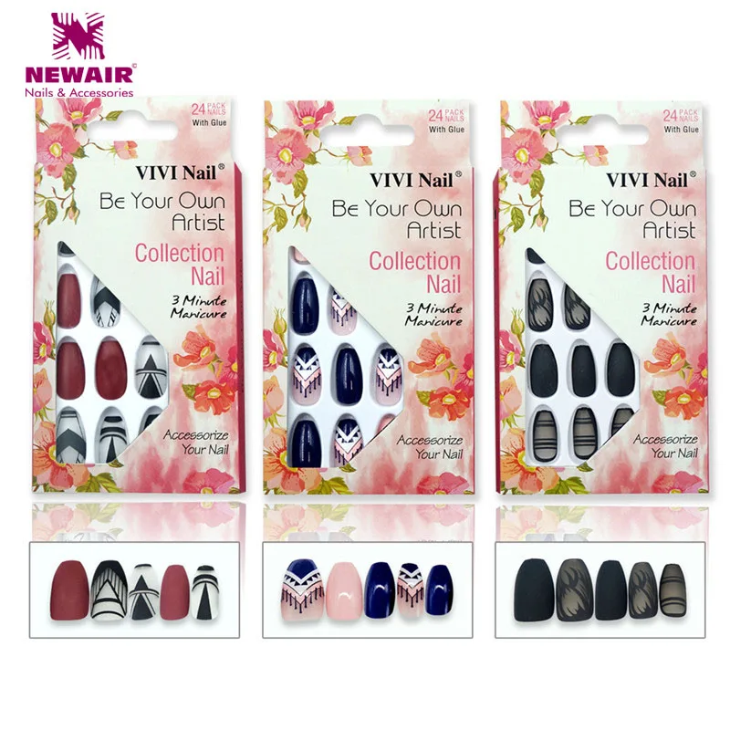 72 шт. коротких ногтей в форме балетной туфли, 3 комплекта полного покрытия с дизайном, искусственные накладные ногти с клеем, имитация натуральных ногтей.
