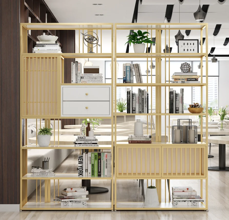 

Simple creative bookshelf office floor bookcase partition screen new stroke iron art rack Nordic display rack