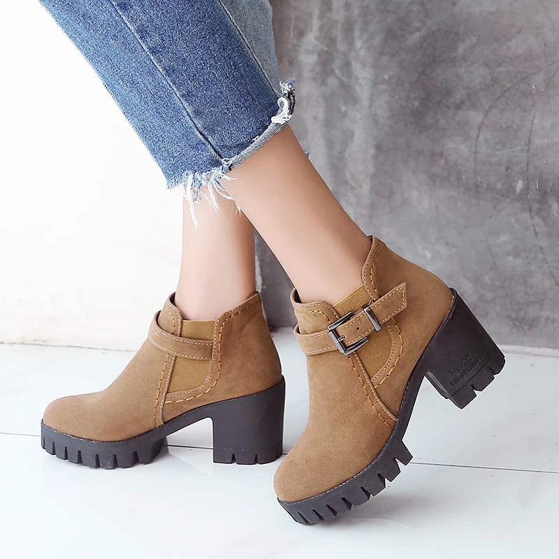 2019 г. Новые зимние толстые ботильоны женские ботинки красные Модные на высоком