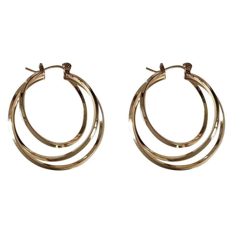 

Fashion Jewelry Metal Earrings Pretty Design Three Layer Golden Plating New Design Drop Earrings For Girl Lady Gifts