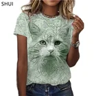 Женская футболка с круглым вырезом, коротким рукавом и 3D-принтом кошки