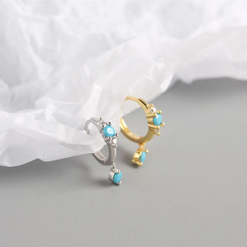 Женские серьги обручи WTLTC синие бирюзовые камень висячие с подвеской из двух