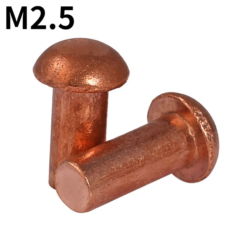 

50pcs M2.5 Copper Round Head Rivets Round Cap Solid Rivets Percussion Round Head Rivets