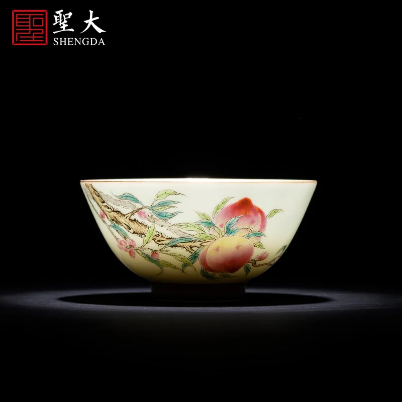 

hand-painted ceramic kungfu pastel flat peach life of masters cup sample tea cup full manual of jingdezhen tea service