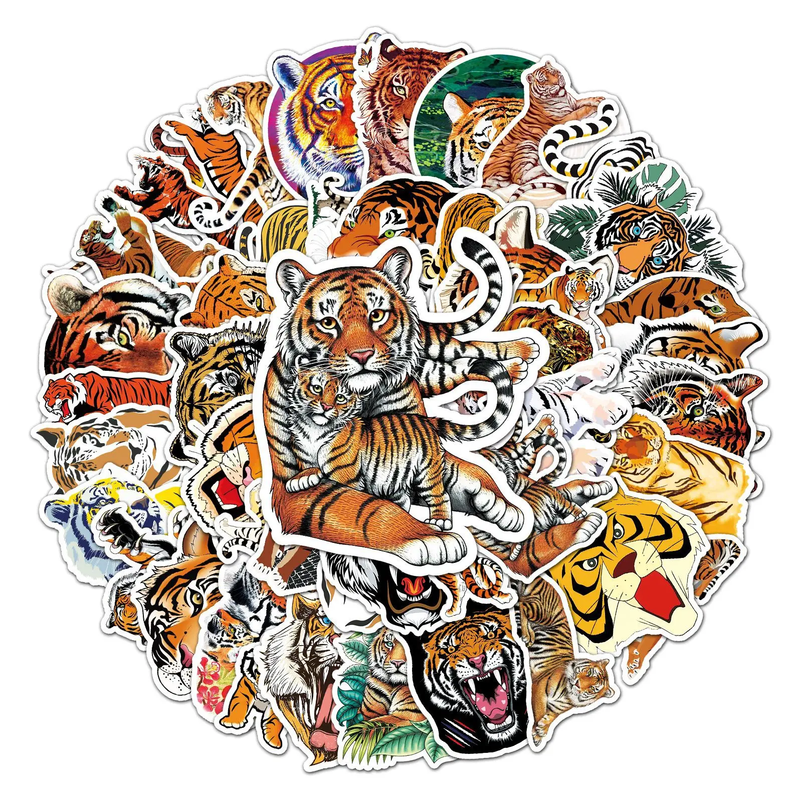 

10/50PCS Cartoon Tiger Graffiti Stickers Personality Cool Animal DIY Luggage Skateboard Waterproof Children's Toy Sticker