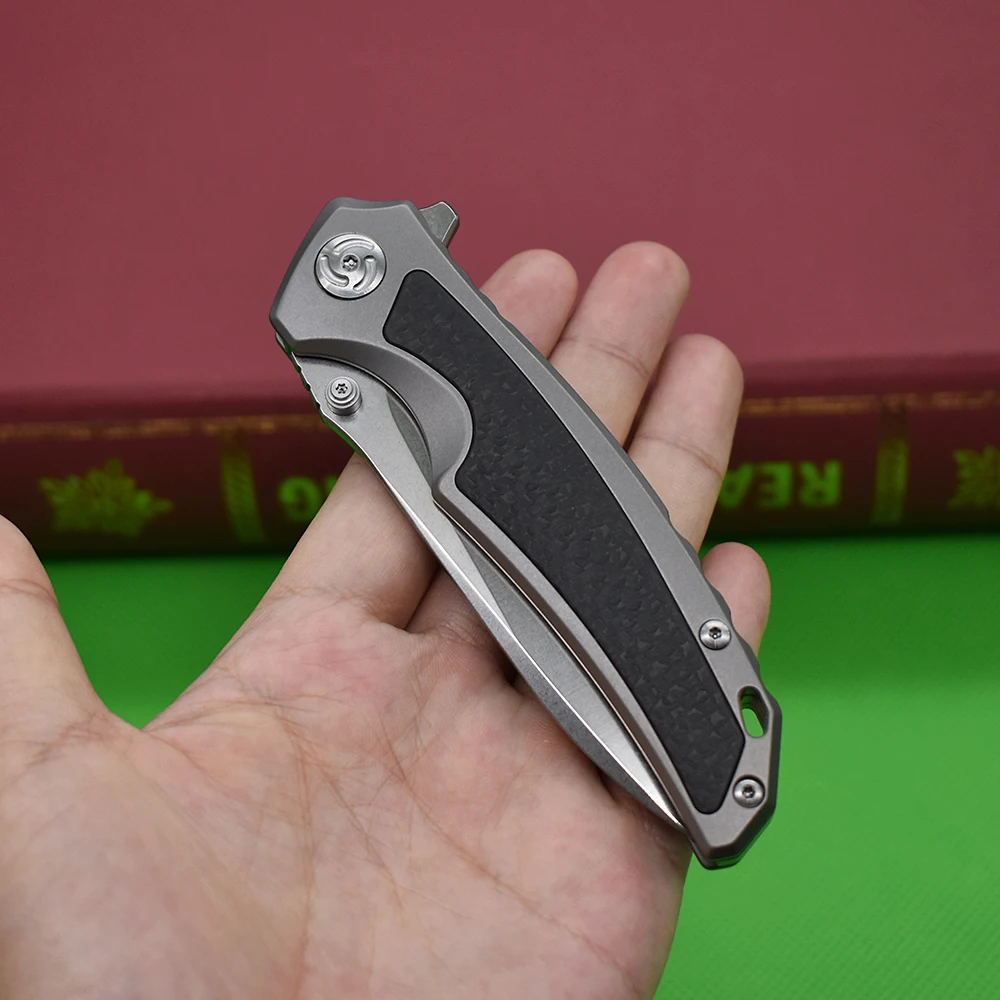 Online Pisau Lipat Saku Serat Karbon Bertatahkan Gagang Aloi Titanium Kualitas Tinggi Pisau M390 Luar Ruangan Hiking Mendaki Berkemah Alat EDC