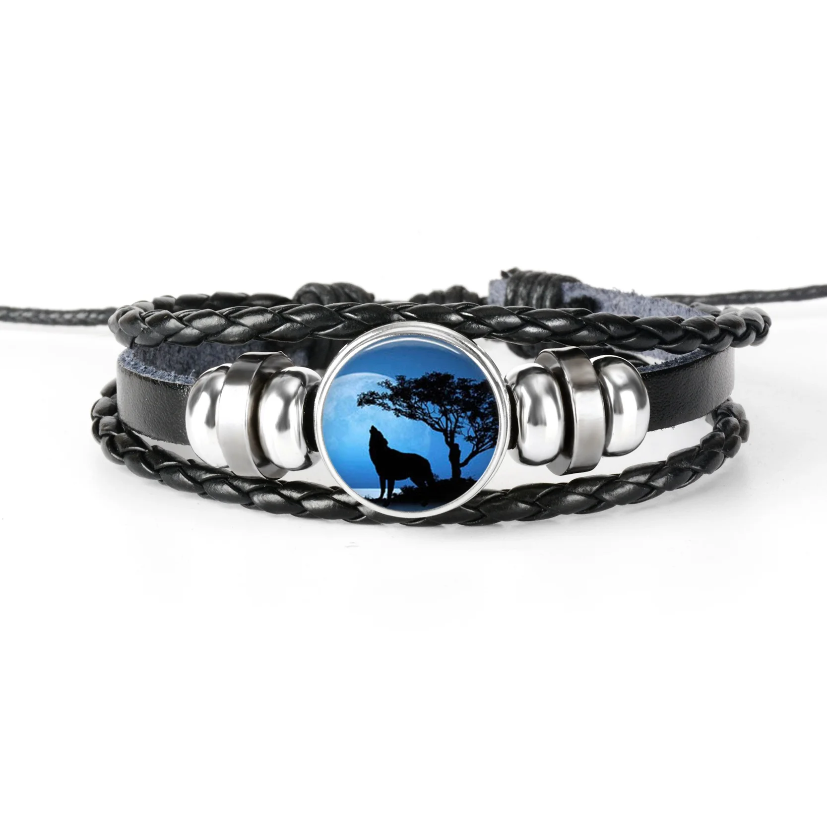1 шт. модные аксессуары Волк и полная луна черная кнопка кожаный браслет