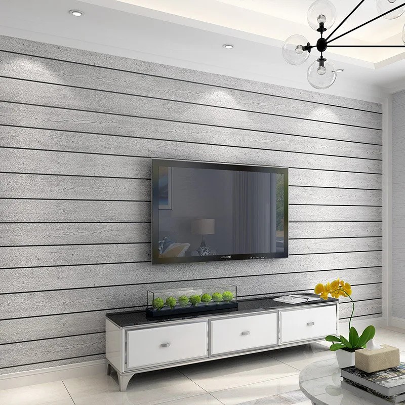 53cmx10m Extra Thick Simple Mediterranean Wood Deer Velvet Wallpaper 3d Horizontal Striped Board Tv Background Bedroom | Обустройство