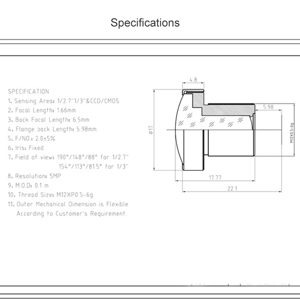 

Witrue HD 5mp Fisheye Camera Lens 1.66mm M12 X 0.5 Mount 1/3" Image Format Aperture F2.0 for IP Security Camera CCTV Accessories