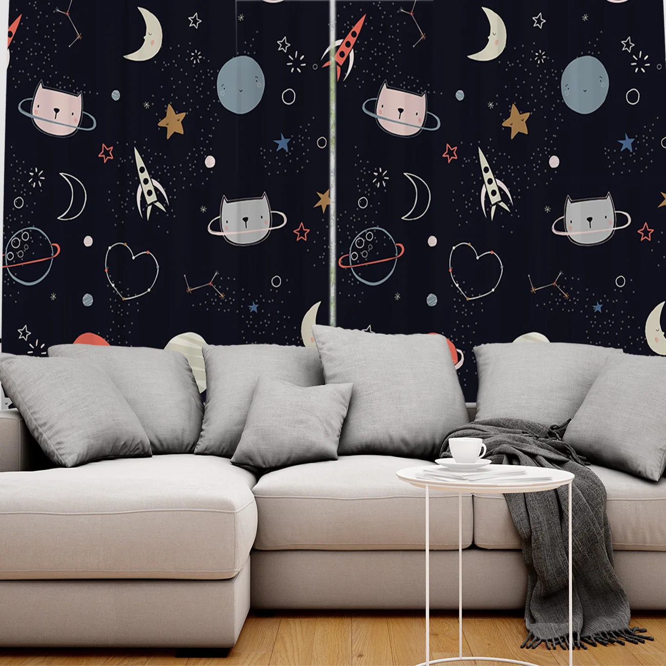 Занавески на окна с изображением милой планеты Мяу тканевые шторы для спальни