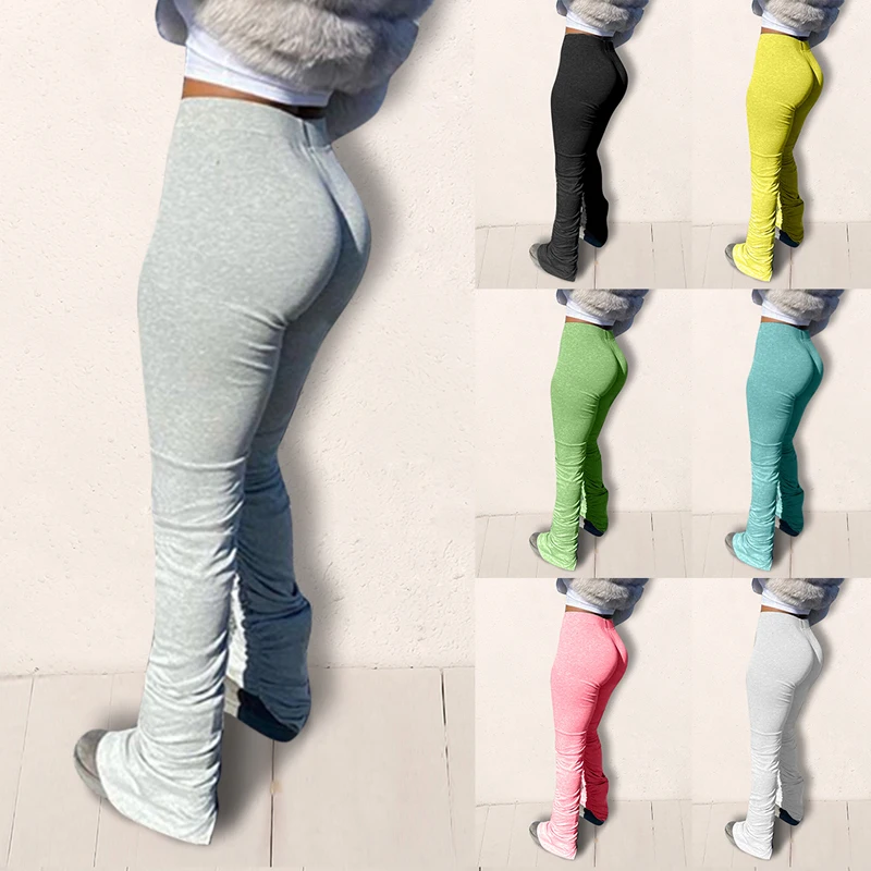 

Sweatpants Women stacked leggings Ladies Stacked Joggers Pleated High Waist Trousers Split Bell Bottom Pants Female 7 Color 2020