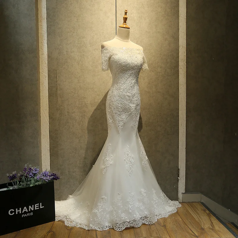 Винтажное кружевное платье Русалка с бисером свадебное женское длинным шлейфом