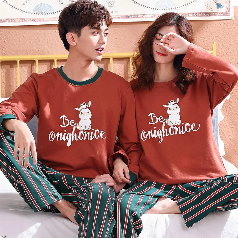 Couple Animal Pajamas Sets Summer Men Pyjamas Women Long Sleeve 100% Full Cotton Casual Sleepwear Suit Big Size Homewear Pyjama | Женская