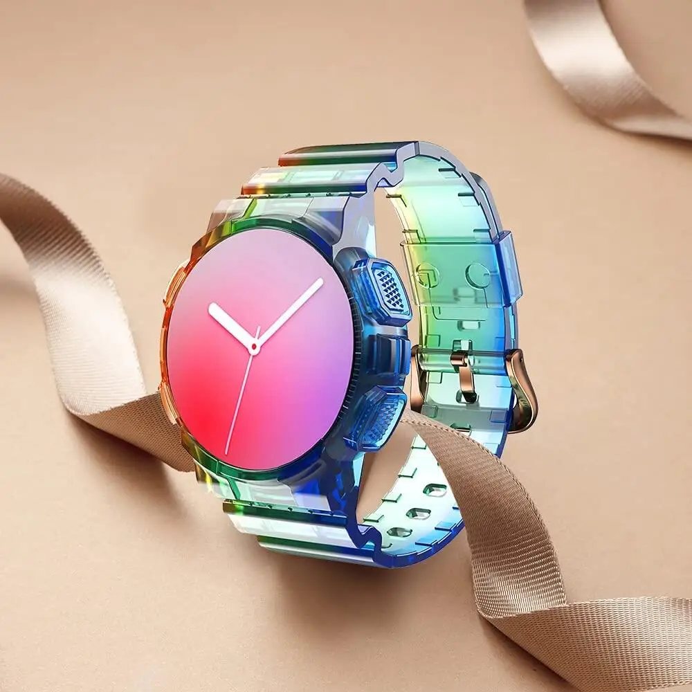 ANBEST Clear Watch Band with Protective Case Replacement for Samsung Galaxy Active 2 44mm Newest Soft TPU for Galaxy Active 2