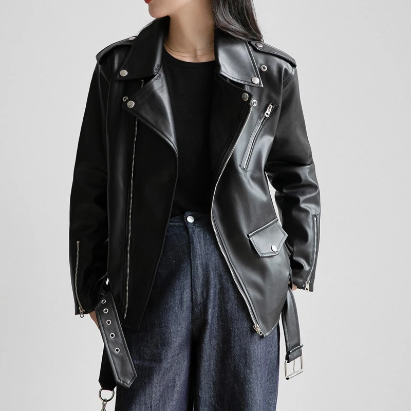 FTLZZ осенняя куртка из искусственной кожи женская новая черная мотоциклетная с