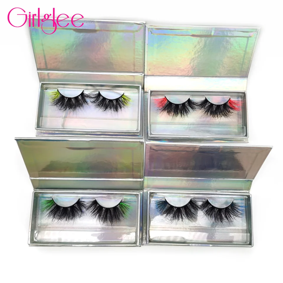 

Драматические 25 мм норковые ресницы, толстые цветные настоящие норковые накладные ресницы, голубые Искусственные ресницы