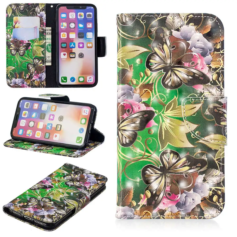 3D чехол-книжка для iphone XS 11 Pro Max, кожаный чехол-книжка для iphone XS Max XR X 7 8 6 6S Plus, чехол для телефона с отделением для карт - Цвет: 10