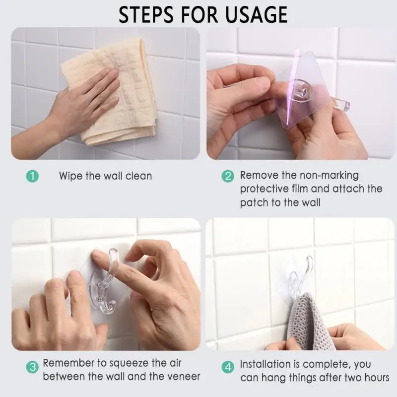 

Punch-Free Strong Transparent Seamless Stickers Adhesive Suction Cup Sucker Wall-Mounted Hook Kitchen Bathroom Hanger Dropship